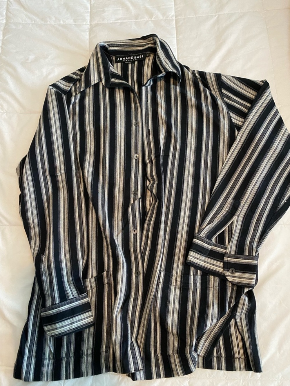 Men's Black & White Stripe Button-Down Shirt